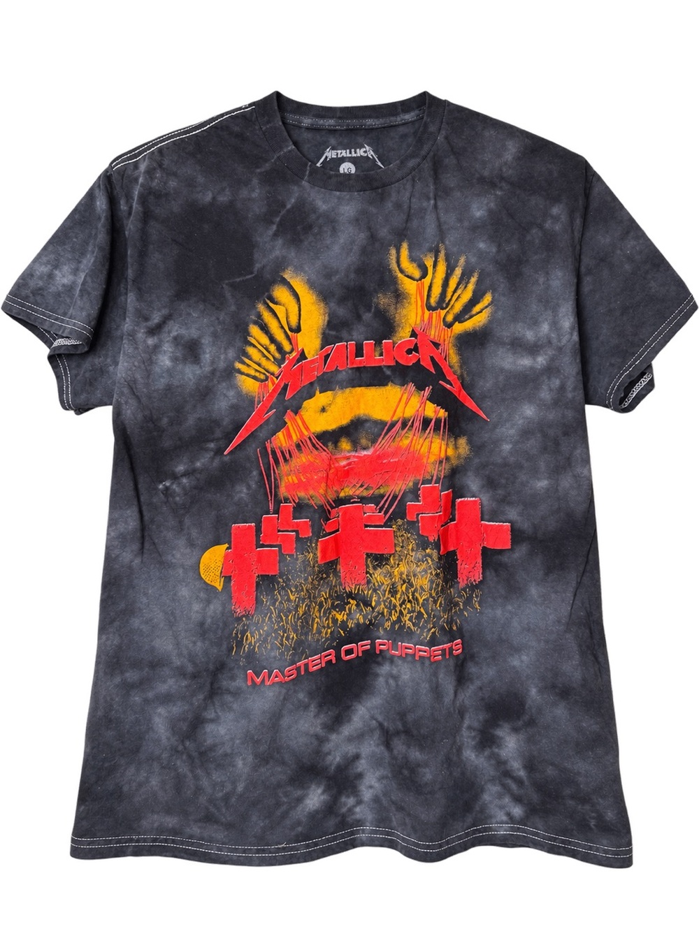 LG Master of Puppets Graphic Tie-Dye Tee - Black, Red, Yellow